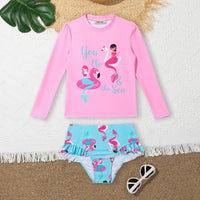 Girls Pink Mermaid Print T-Shirt With ruffled Briefs Swimwear Sets Sets Pink 7-8 Y