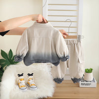 Boys Beige Typographic Printed Shacket With T-Shirt and Pants Set 3 pc. Sets