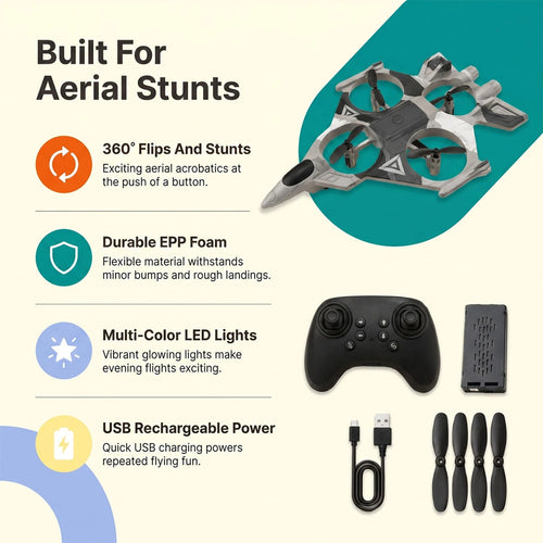 Remote Control Star Fighter Plane with Bright LED Lights Wireless Controller Stable Flying RC Toy for Kids Trending Accessories