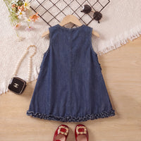 Girls Blue Ruffle Hem Sleeveless Denim Dress Casual Dresses