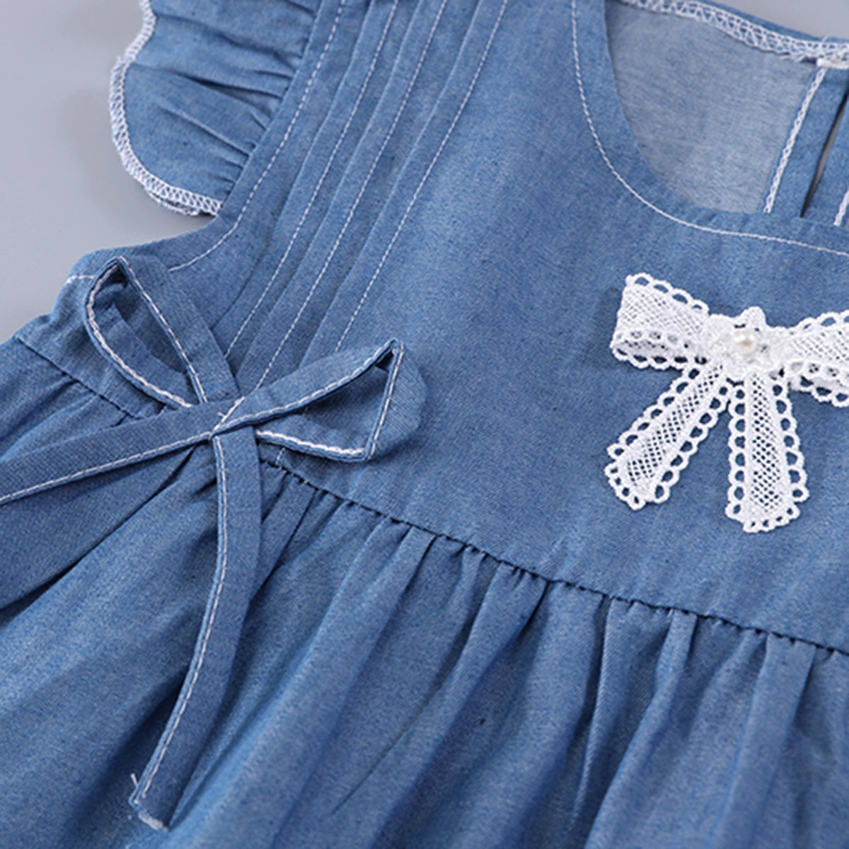 Girls Blue Denim Bow Applique Top & Shorts Co-ord Sets Sets