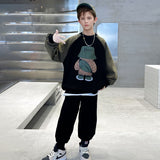 Boys Black Graphics Printed Sweatshirt With Joggers Winter Sets