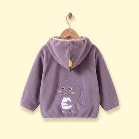 Boys Purple Dinosaur Embroidered Hooded Jacket Coats & Jackets