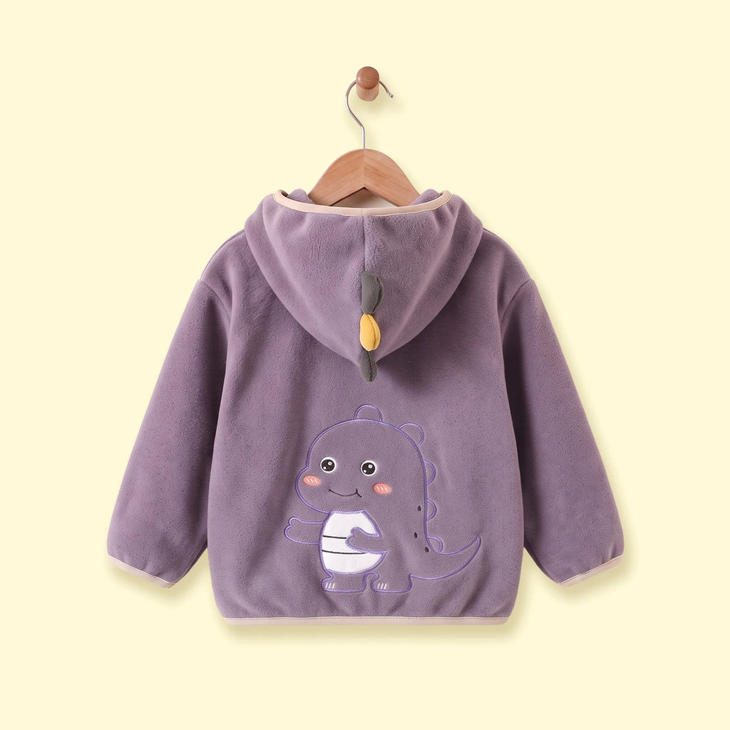 Boys Purple Dinosaur Embroidered Hooded Jacket Coats & Jackets