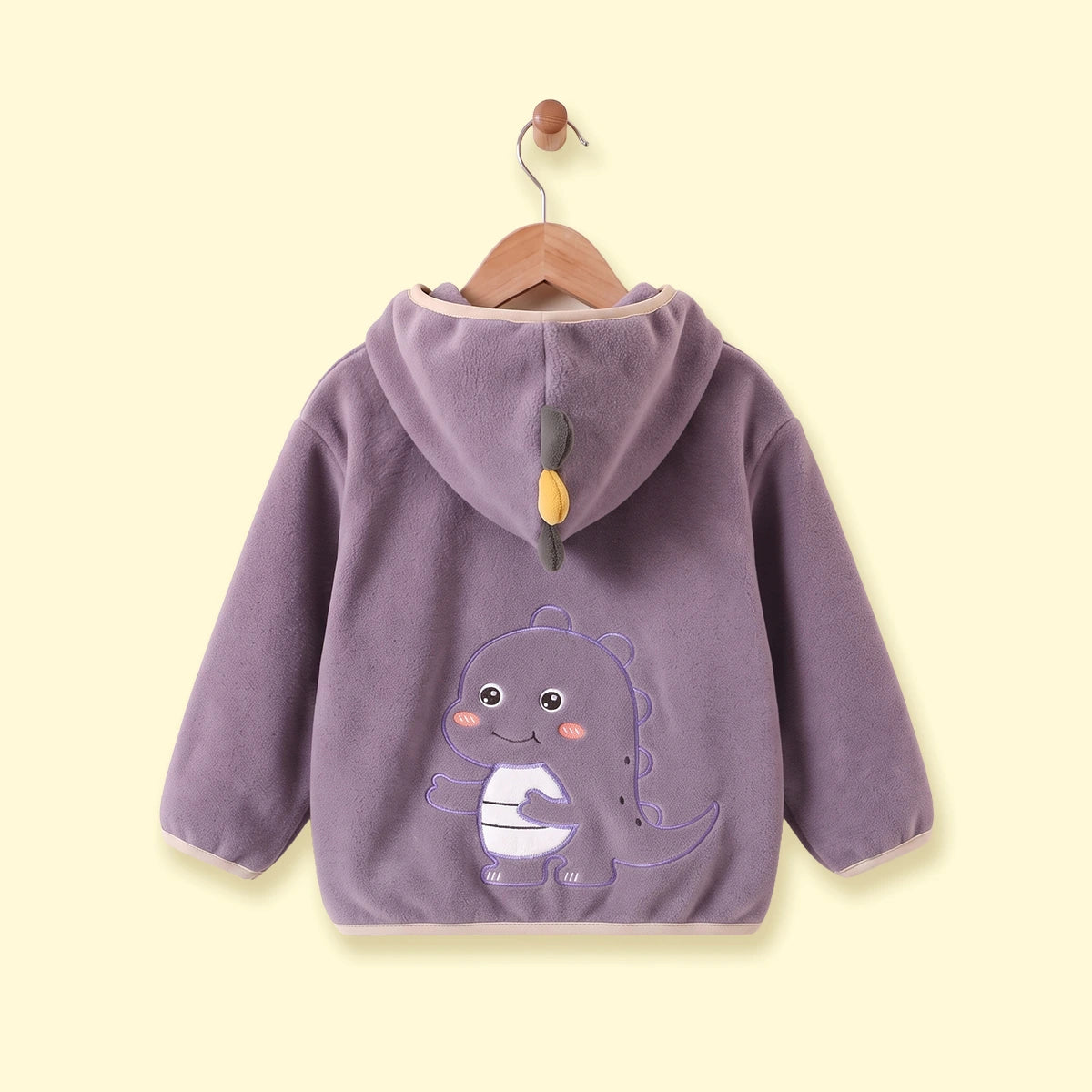 Boys Purple Dinosaur Embroidered Hooded Jacket Coats & Jackets