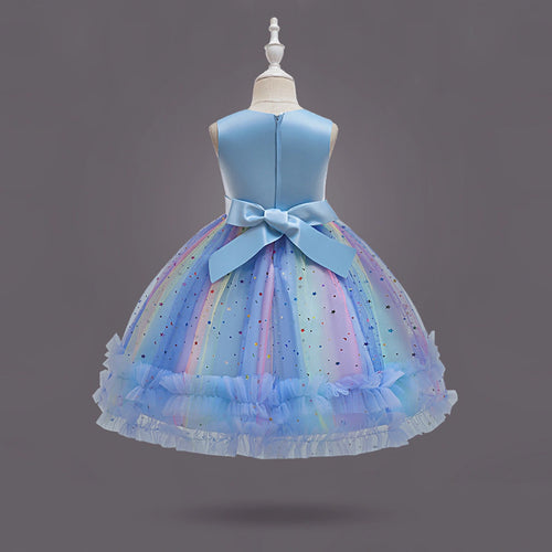 Girls Blue Heart Applique Fit & Flare Party Wear Dress Party Dresses