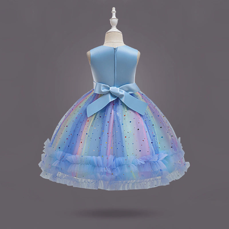 Girls Blue Heart Applique Fit & Flare Party Wear Dress Party Dresses