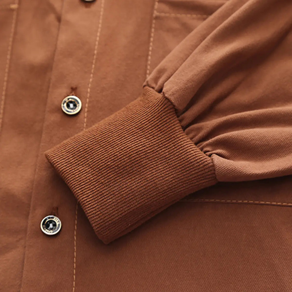 Boys Brown Long Sleeve Oversized Shirt With Pants Sets Sets