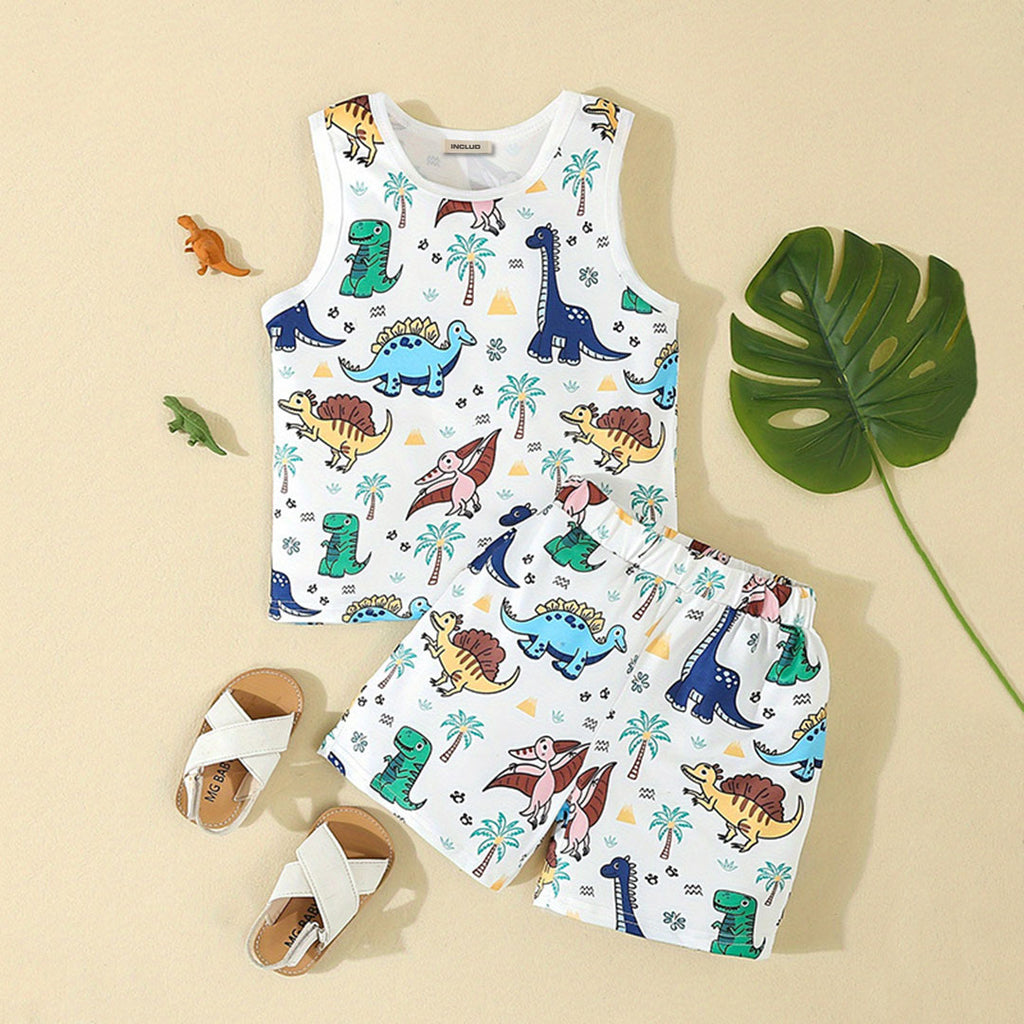 Boys Multicolor Dinosaur Printed Vest With Shorts Set 2 pc. Sets Multicolor 1-2 Y