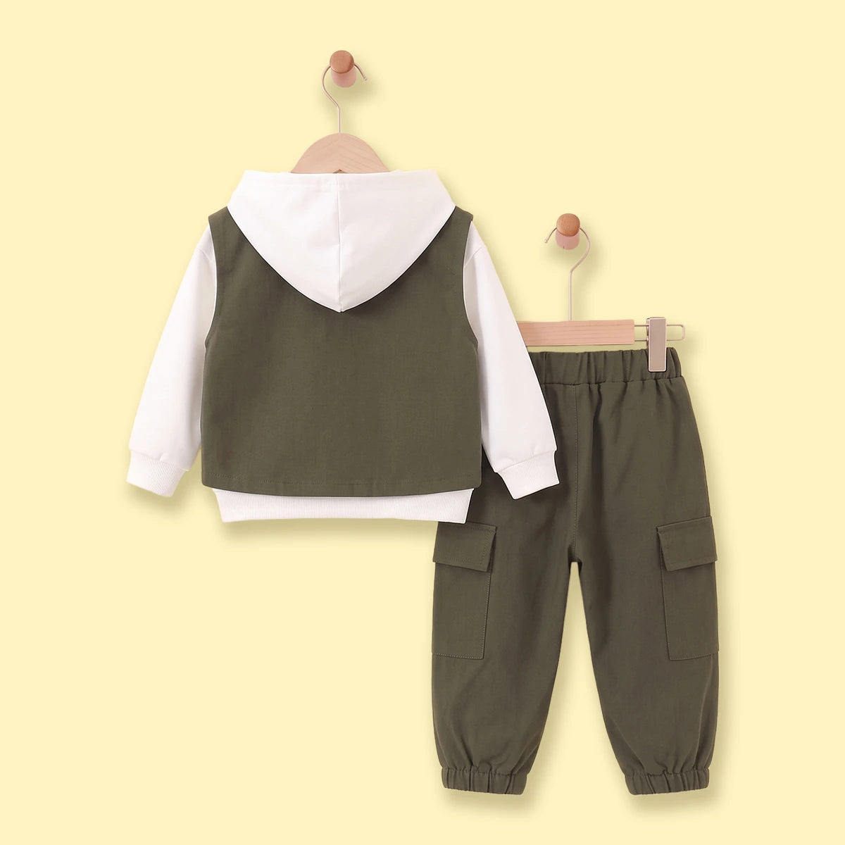 Boys Olive Green Vest & Pants With Hoodie Sets 3 pc. Sets
