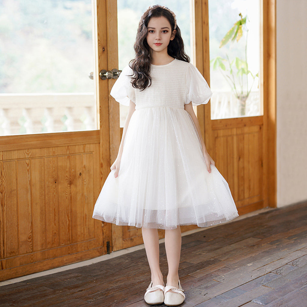 Girls Embellished Party Wear Puff Sleeves Dress