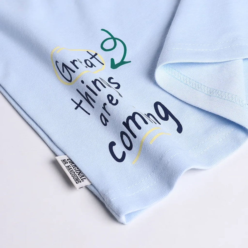 Boys Sky Blue Graphics Short Sleeve T-Shirt With Denim Shorts Sets 2 pc. Sets