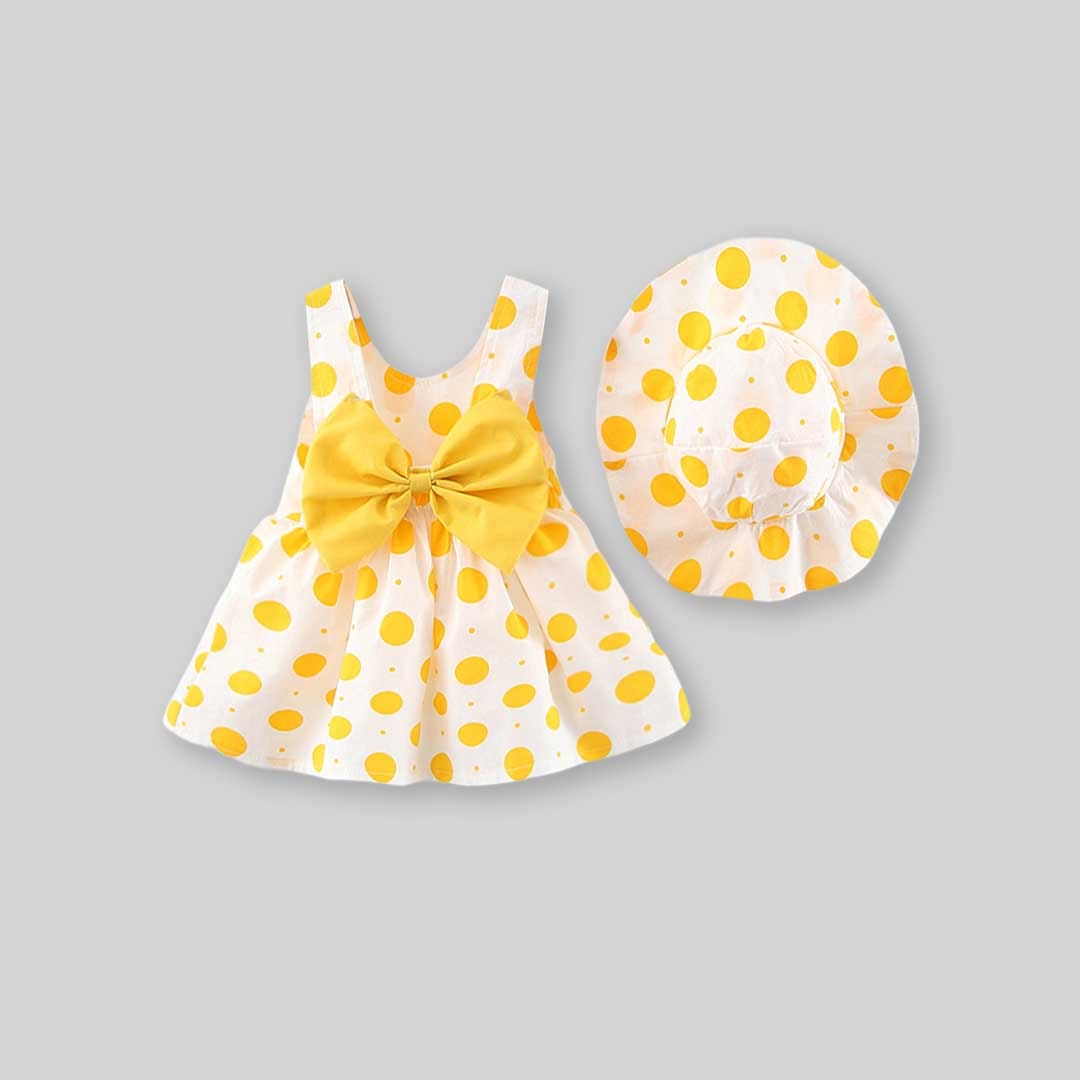 Girls Polka Dot Printed Casual Dress with Hat Casual Dresses Yellow 1-2 Y 
