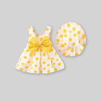 Girls Polka Dot Printed Casual Dress with Hat Casual Dresses Yellow 1-2 Y 