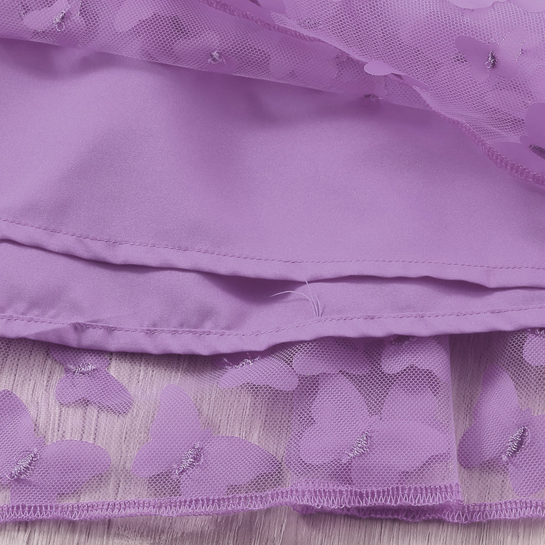 Girls Purple Sleeveless Butterfly Applique Fit & Flare Dress Casual Dresses