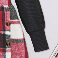 Girls Stand Collar Rib Top With Red Checked Skirt & Beret Hat Set Sets