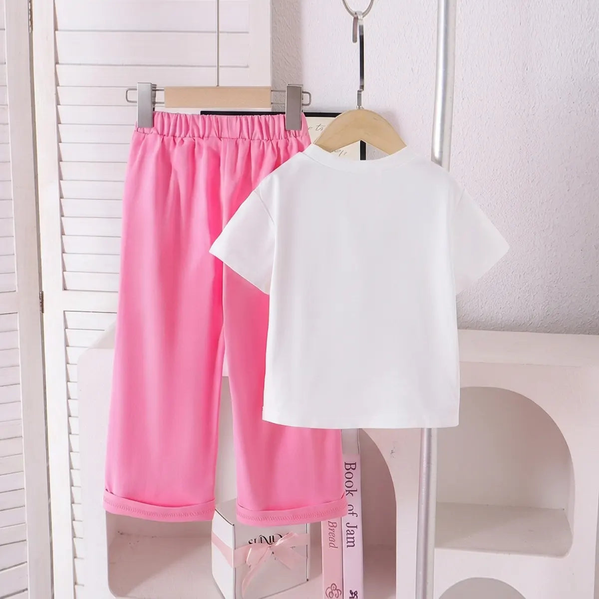 Girls White Embellished Short Sleeve T-Shirt With Pants Sets 2 pc. Sets