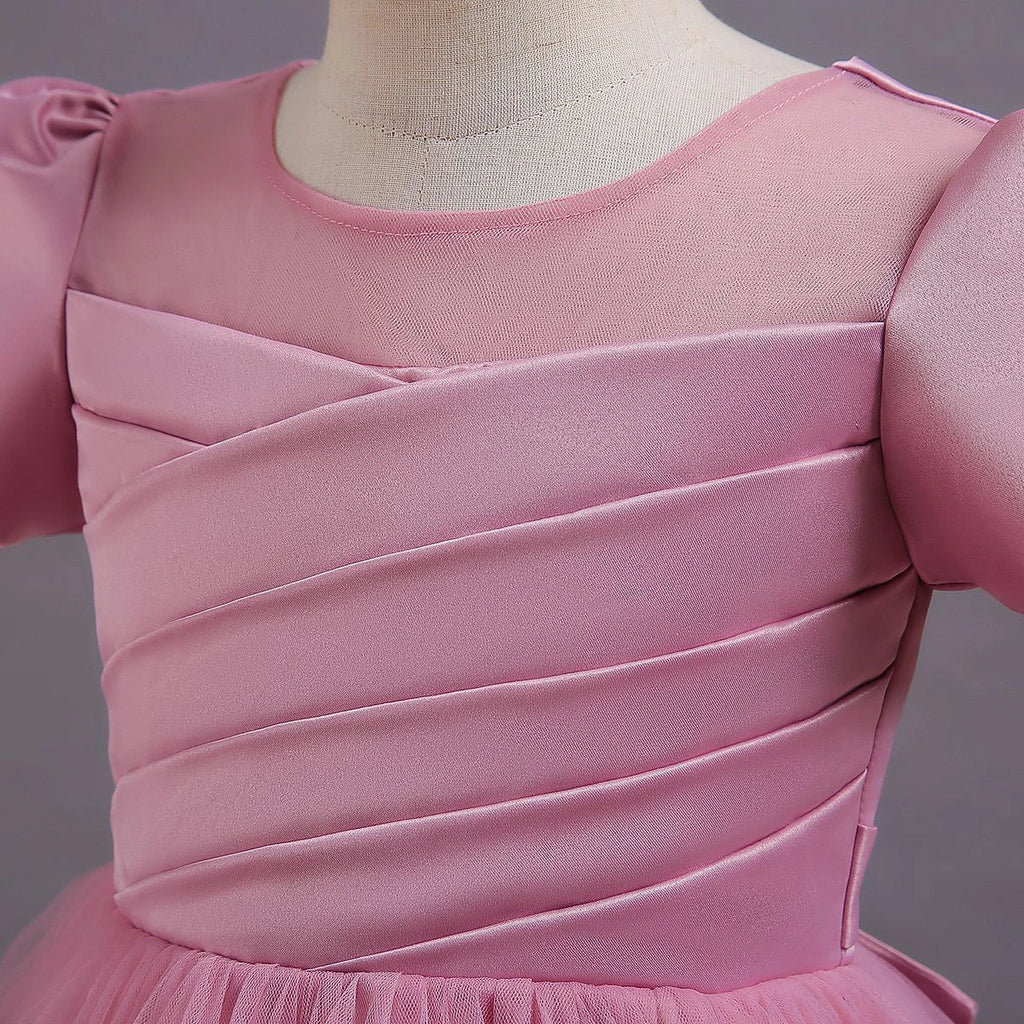 Girls Pink Puff Sleeve Ruffle Layered Party Wear Dress Party Dresses