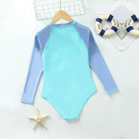 Girls Light Blue Typographic Printed Swimwear Bodysuit Beachwear
