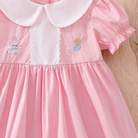 Girls Pink Embroidered Peter Pan Collar Fit & Flare Dress Casual Dresses