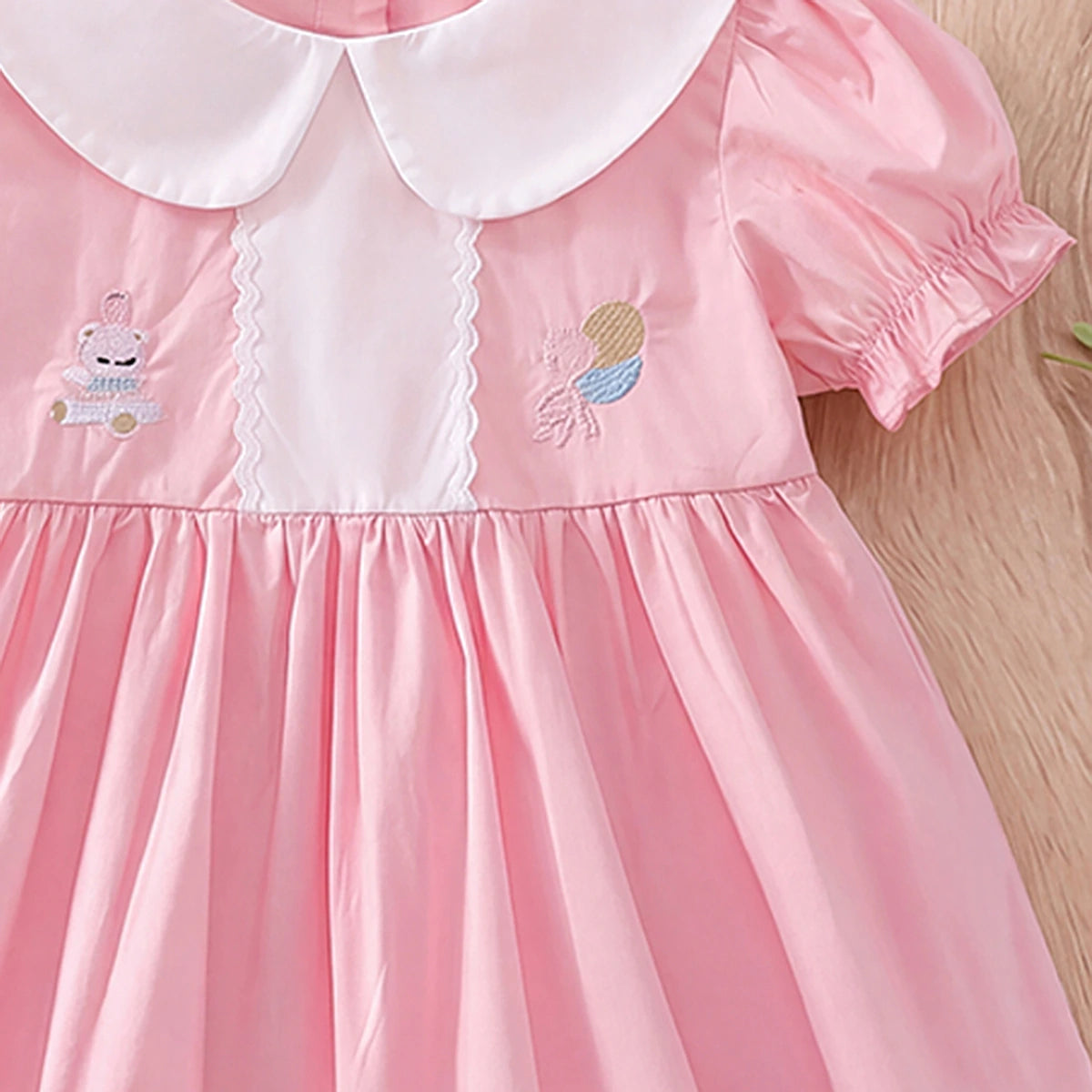 Girls Pink Embroidered Peter Pan Collar Fit & Flare Dress Casual Dresses
