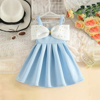 Girls Sky Blue Sleeveless Fit & Flare Party Wear Dress With Elegant Bow Detail Party Dresses Sky Blue 2-3 Y