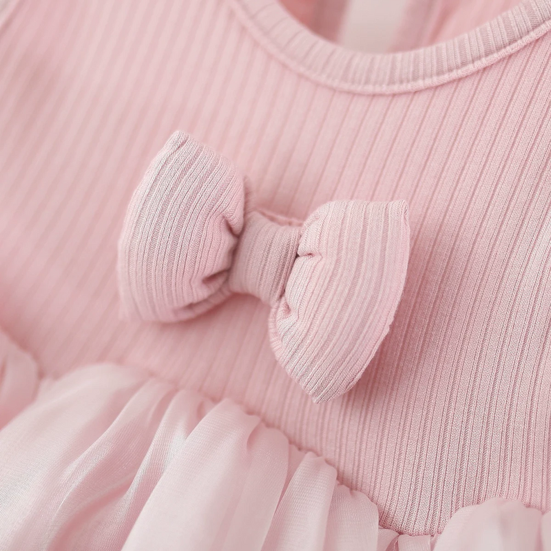 Girls Pink Bow Detailed Sleeveless Balloon Dress Casual Dresses