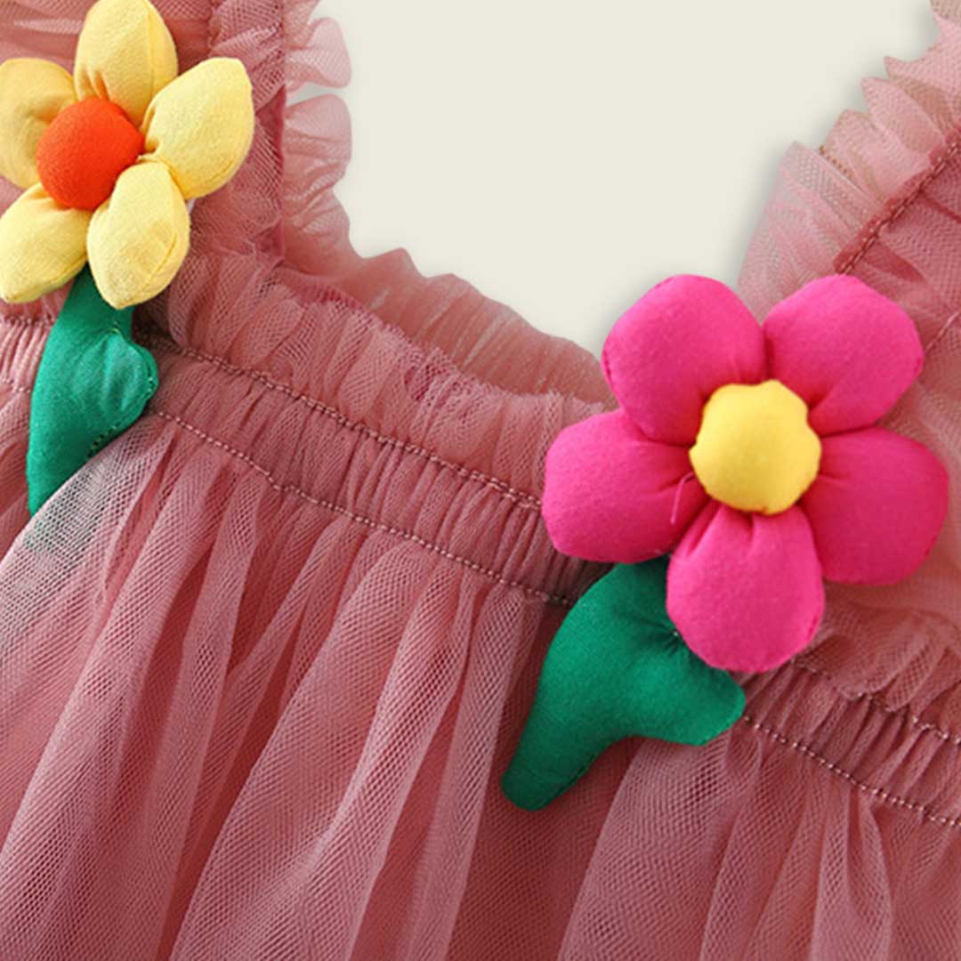 Girls Flower Patch Casual Tulle Dress Casual Dresses   
