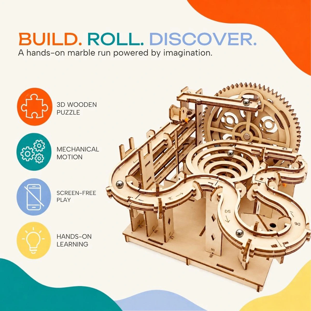 3D Wooden Marble Run - Laser-Cut Mechanical Model Kit with Steel Marbles Trending Accessories