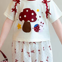 Girls Off White Mushroom Graphic T-Shirt With Balloon Pants Sets Sets