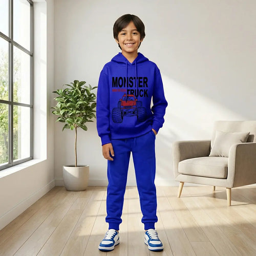 Boys Royal Blue Monster Truck Graphics Hoodies Sweatshirt With Joggers Sets 2 pc. Sets Royal Blue 1-2 Y
