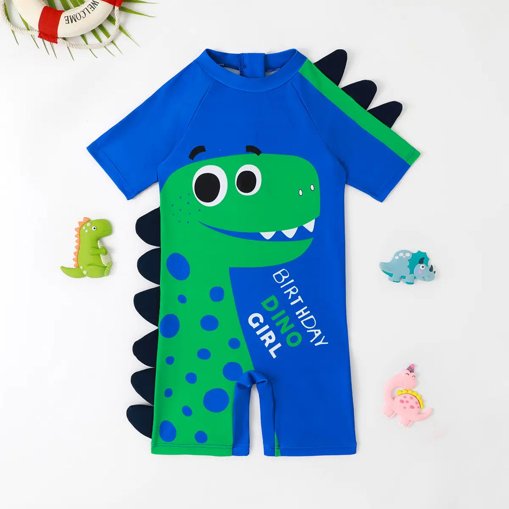 Boys Blue Dinosaur Themed Short Sleeves Swimwear Bodysuit Beachwear Blue 3-4 Y