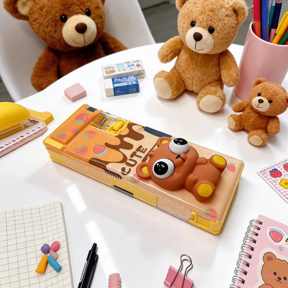 Plastic 3D Squishy Pop Eye Bunny Pencil Box for Kids, Cute School Stationery Box Trending Accessories