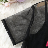 Girls Black Bodycon Dress With Sequin Lip Mesh Sheer Top Casual Dresses