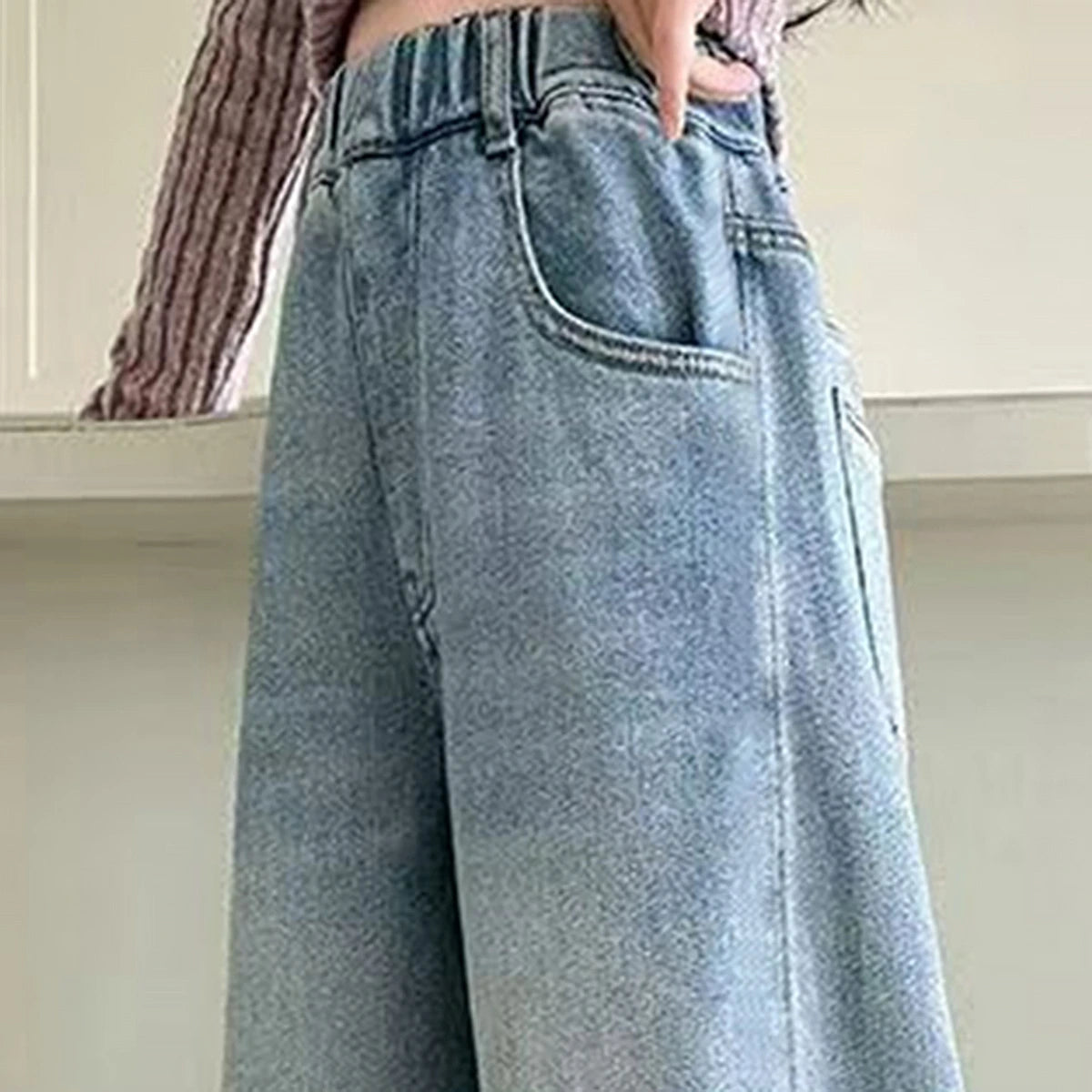 Girls Light Blue Straight Fit Denim Pants Pants