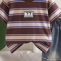 Boys Dark Brown Striped Short Sleeves T-Shirt With Denim Shorts Set 2 pc. Sets