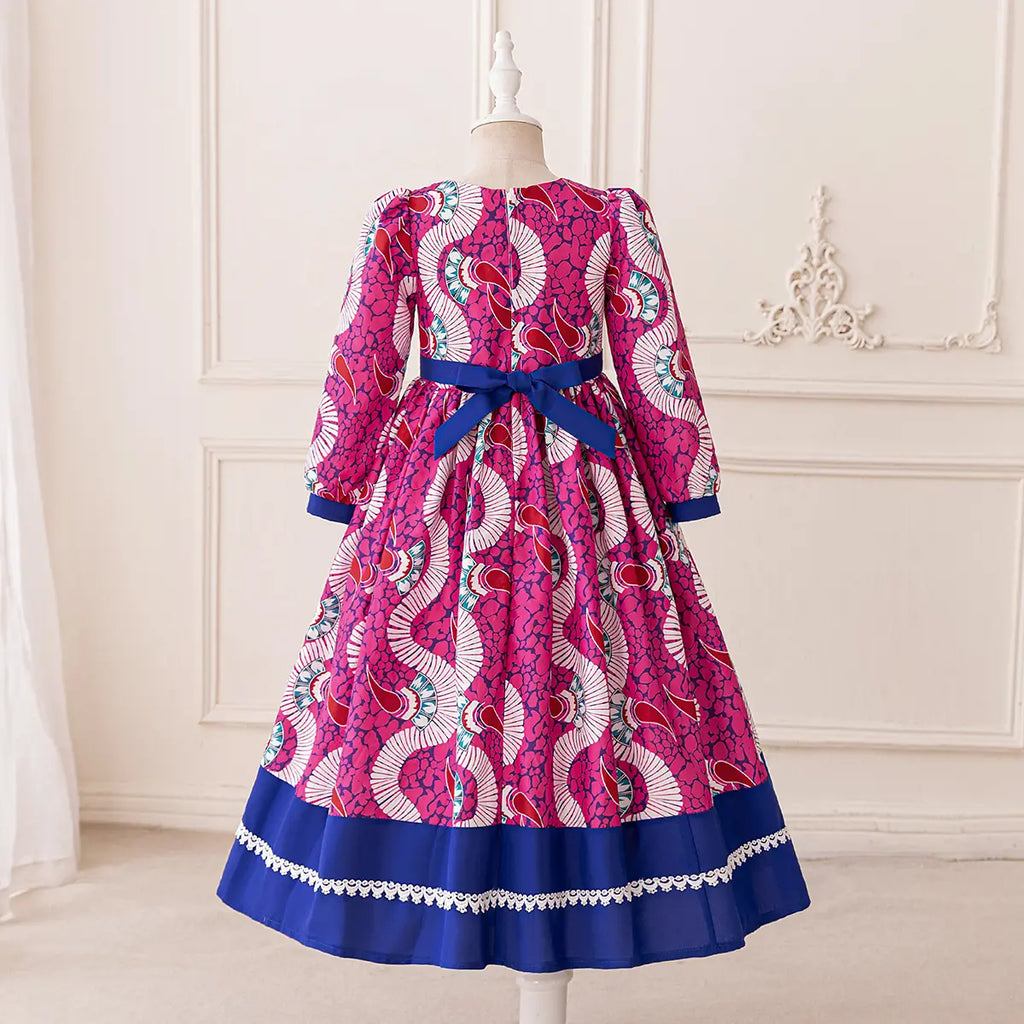 Girls Pink Paisley Print Fit & Flare Dress With Long Sleeves Casual Dresses