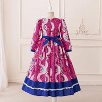 Girls Pink Paisley Print Fit & Flare Dress With Long Sleeves Casual Dresses