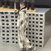 Girls Apricot Abstract Printed Hooded Neck Sweatshirt With Pants Winter Co-ord Set 2 pc. Sets