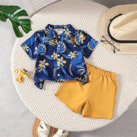 Boys Blue Tropical Print Short Sleeves Shirt With Shorts Set 2 pc. Sets