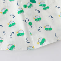 Boys Light Green Car Printed Short Sleeve Shirt With Denim Shorts Sets 2 pc. Sets