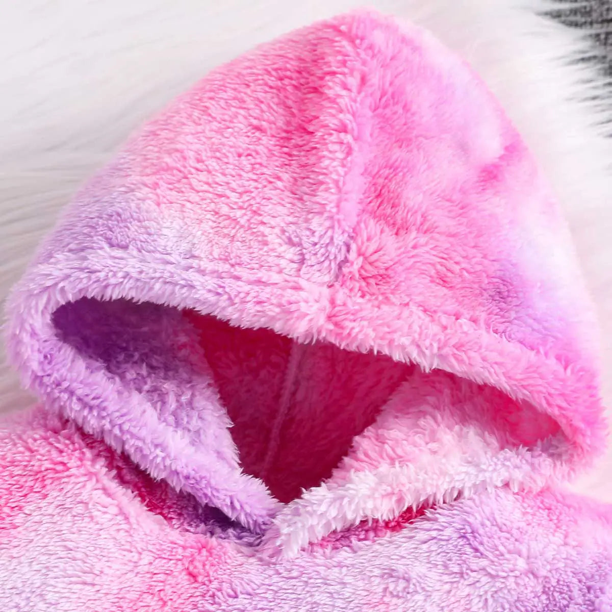 Girls Pink Self-Design Tie-Dye Pattern Hooded Fleece Sweatshirt Sweatshirts & Hoodies