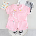 Girls Pink 3D Applique Polo T-shirt With Shorts And Hairclips Set 2 pc. Sets Pink 1-2 Y