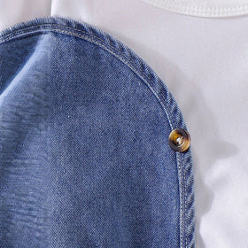 Girls Blue Solid Cold Shoulder Denim A-Line Dress Casual Dresses