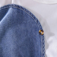 Girls Blue Solid Cold Shoulder Denim A-Line Dress Casual Dresses