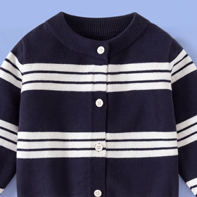 Boys Navy Blue Striped Long Sleeve Cardigan Sweaters & Cardigans