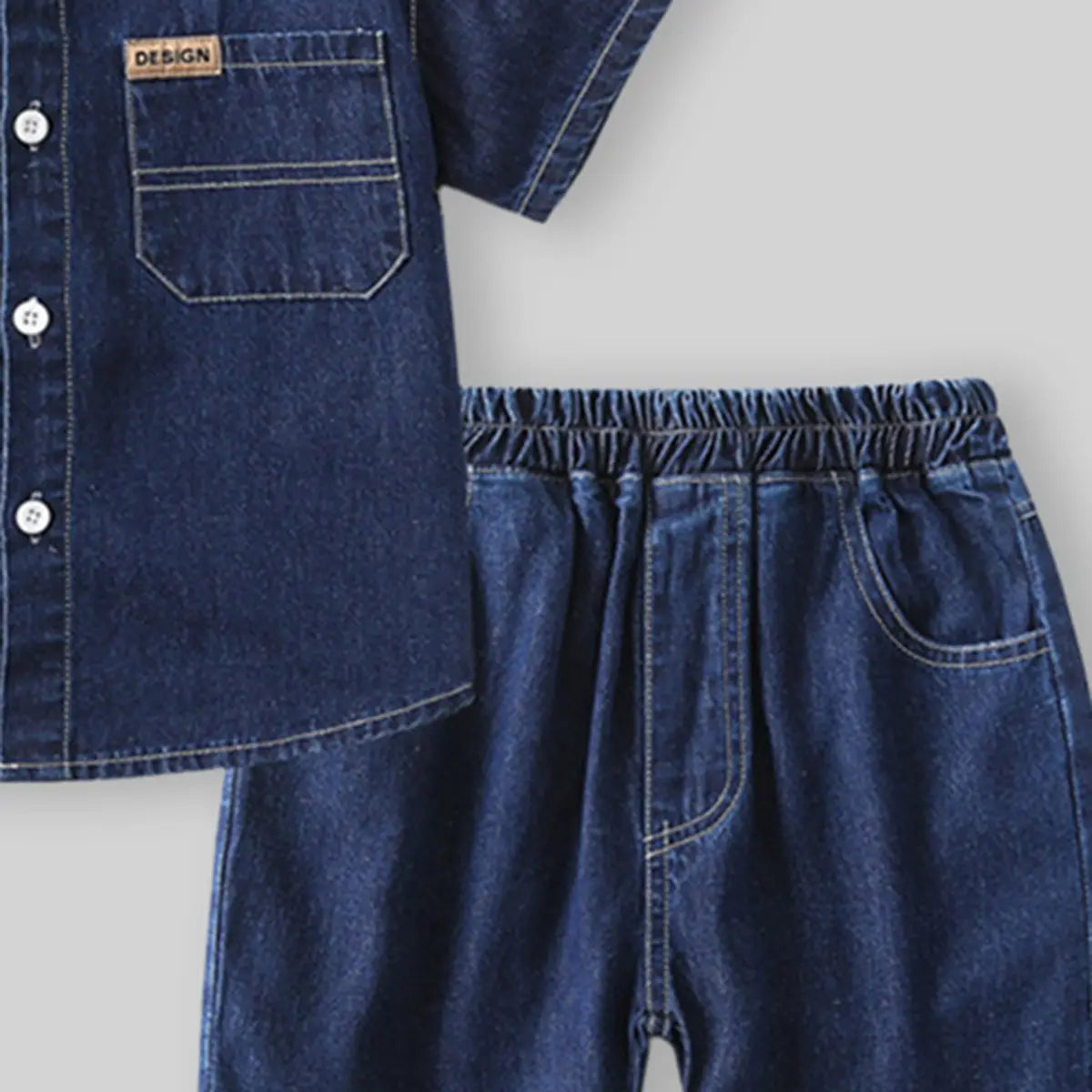 Boys Blue Denim Short Sleeves Shirt With Shorts Co-ord Sets Sets