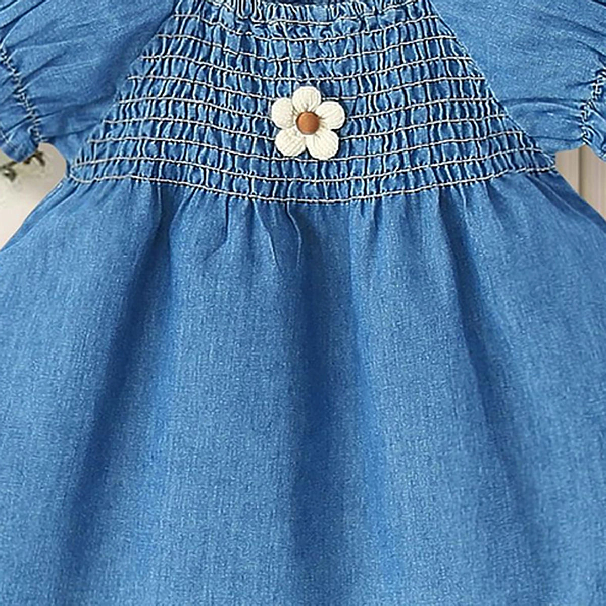 Girls Blue Denim Smocked Fit & Flare Casual Dress Casual Dresses