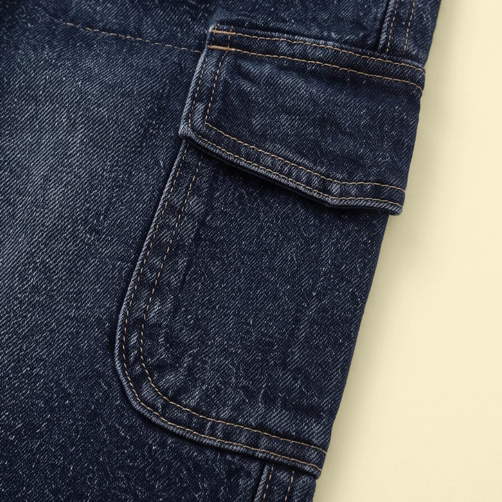 Boys Dark Blue Denim Cargo Shorts Shorts