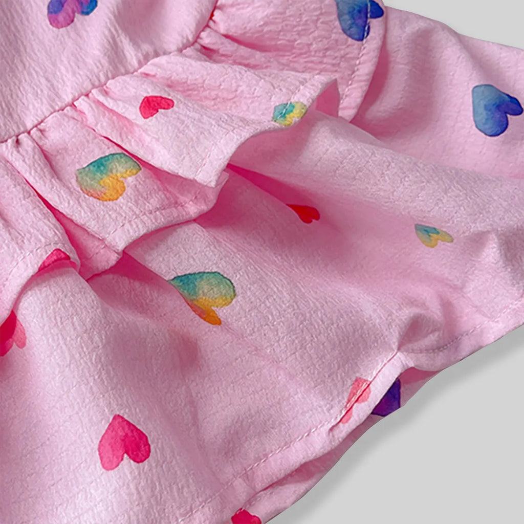 Girls Pink Heart Printed Sleeveless A-line Dress Casual Dresses